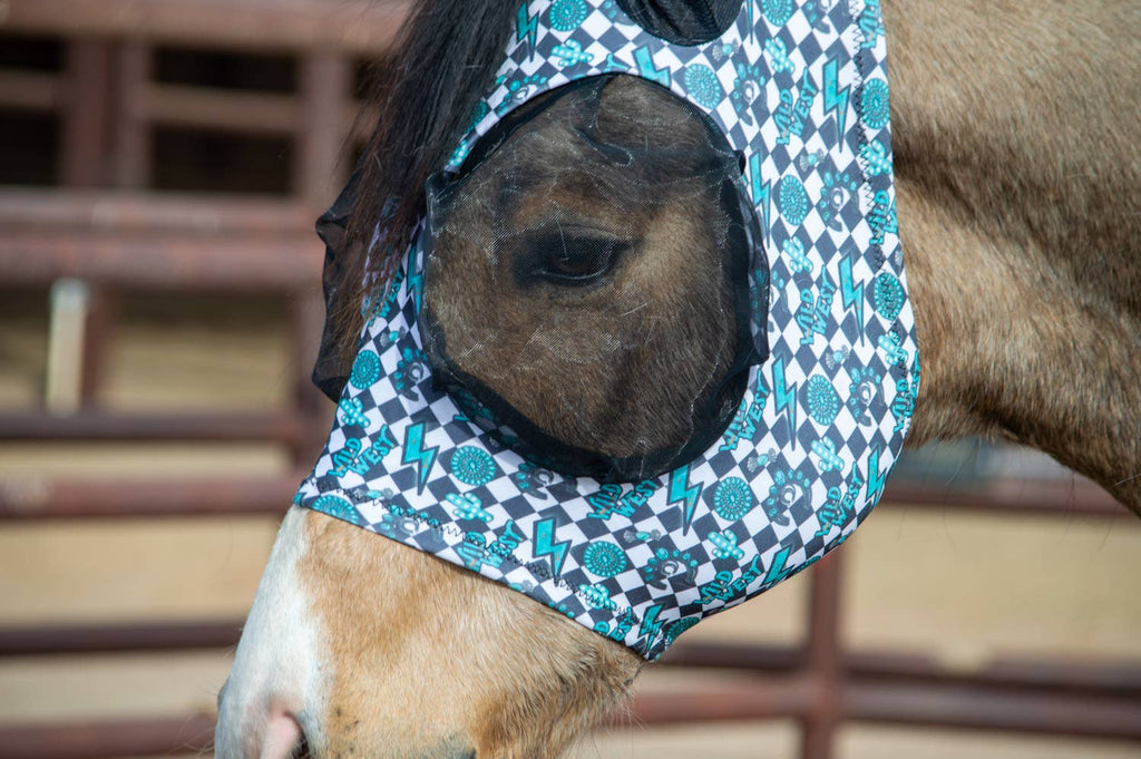 Lycra Fly Mask: Turquoise Howdy / Horse
