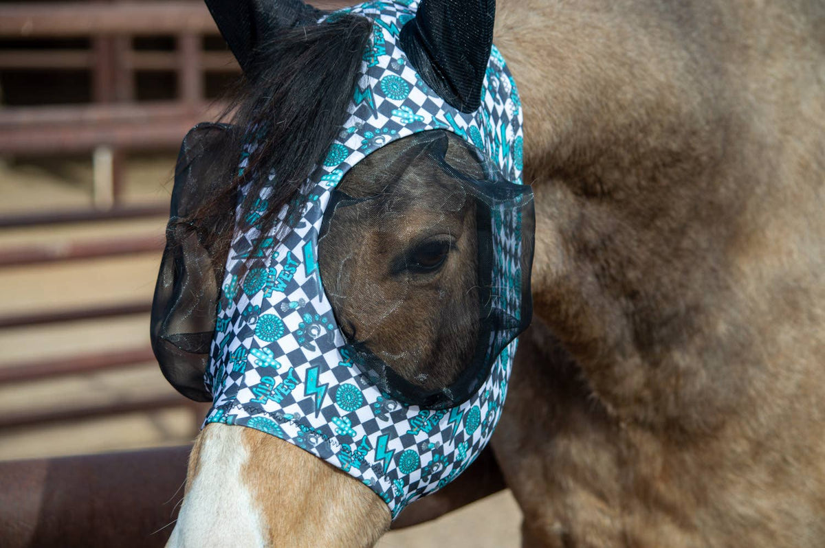 Lycra Fly Mask: Turquoise Howdy / Horse