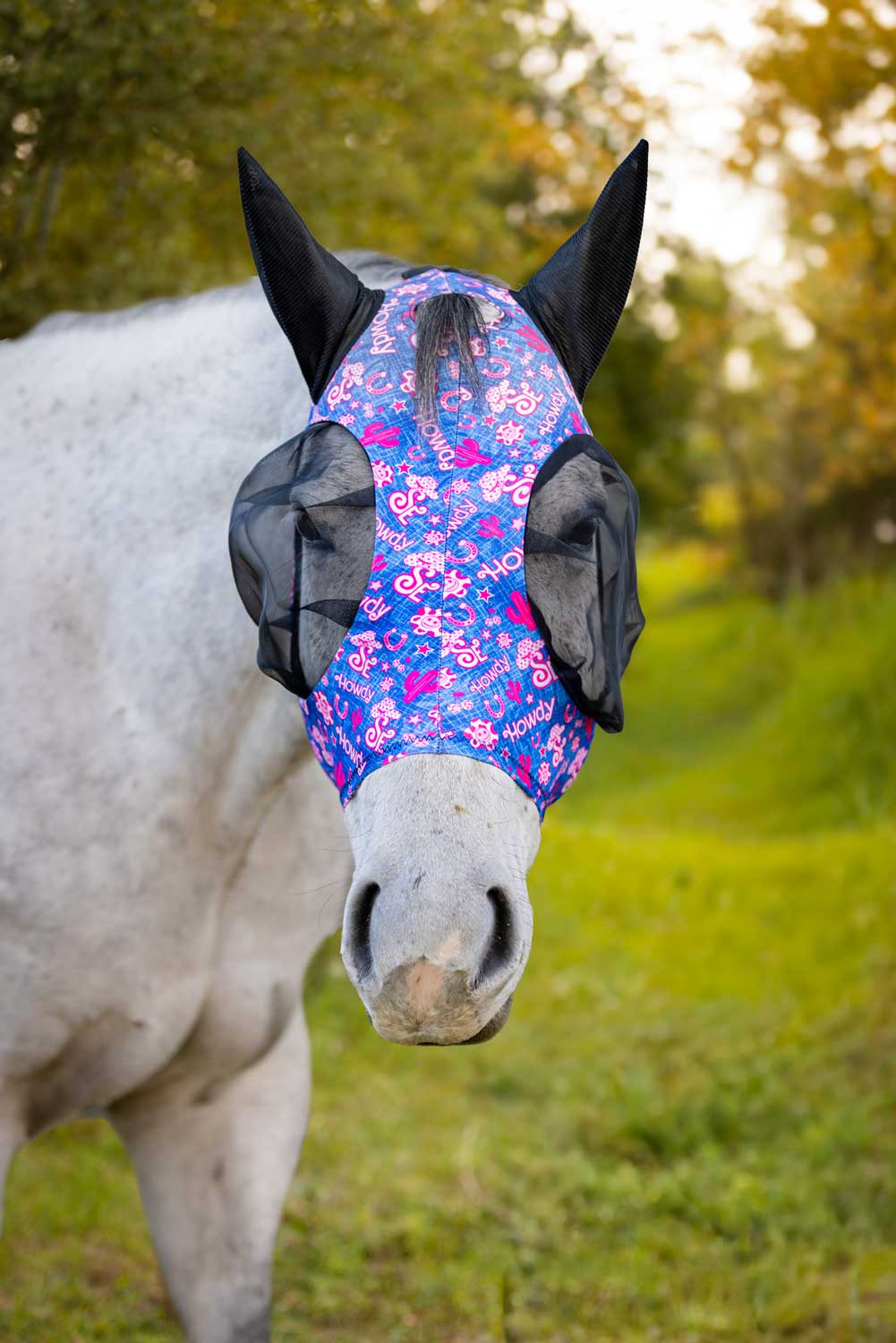 Lycra Fly Mask: Turquoise Howdy / Horse